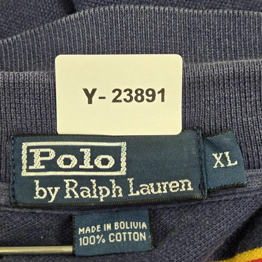 Polo‎ By Ralph Lauren Men Polo XL Navy Pony Embroidery Striped Button Logo Short